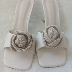 BILLINI Yara White Crochet Knot Square Toe Stiletto Mules -  NWOT
